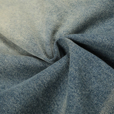 Men's Washed Distressed Denim Pants Loose Wide Leg Pleated Fade