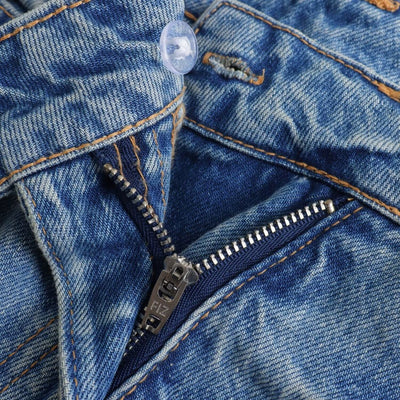 Crossover Asymmetric Waist Distressed Denim Mini Skirt