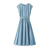 Denim Sleeveless Belted Midi Dress