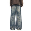 Wash Vintage Whiskered Fluid Flow Wide Leg Denim Jeans