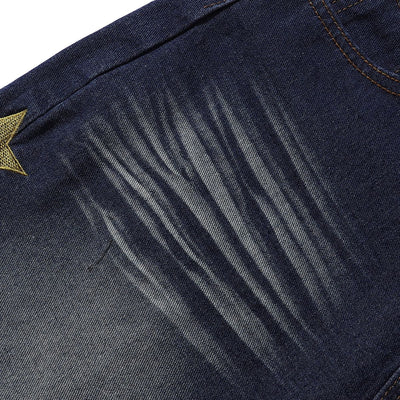 Star Print Washed Denim Capri Shorts