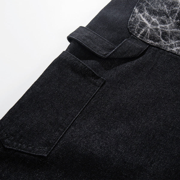 Marble Pattern Panels Black Wide Leg Painter Pants