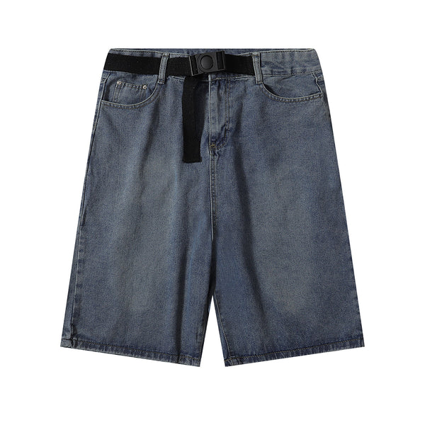 Built In Belt Mid Waist Denim Shorts