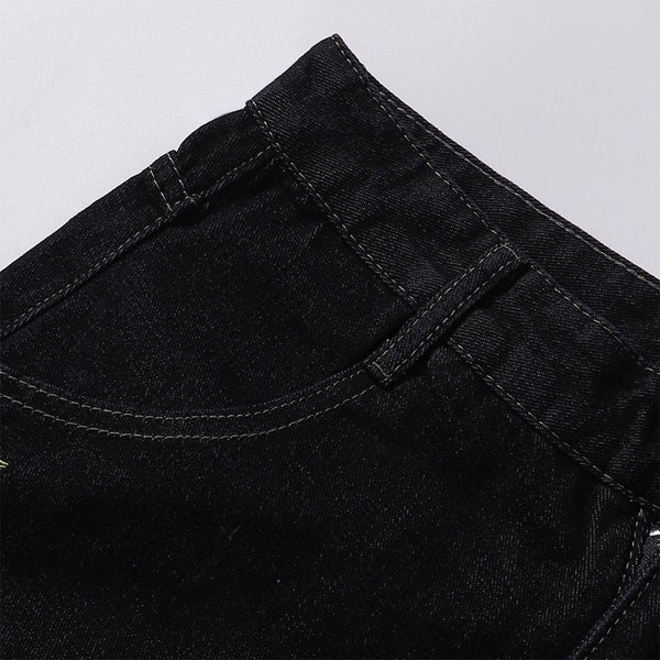 Celestial Star Embroidery Faded Wide Leg Jeans