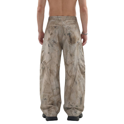 Muddy Wash Denim Texture Loose-Fit Jeans