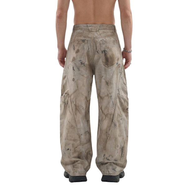 Muddy Wash Denim Texture Loose-Fit Jeans