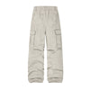American Workwear Relaxed Solid Patchwork Wide-Leg Utility Cargo Pants