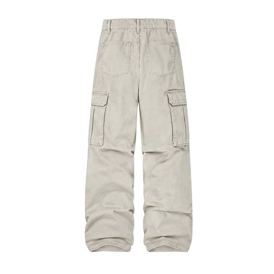 American Workwear Relaxed Solid Patchwork Wide-Leg Utility Cargo Pants