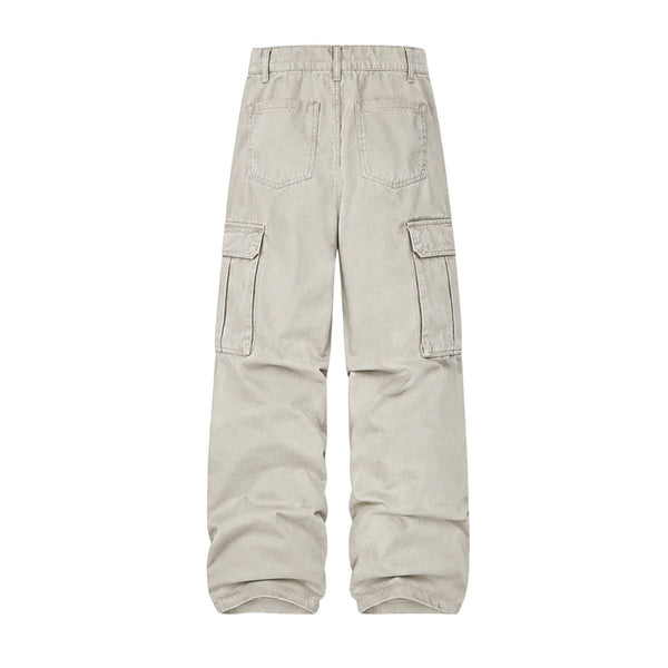 American Workwear Relaxed Solid Patchwork Wide-Leg Utility Cargo Pants