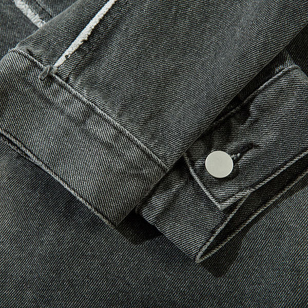 Oversized Stand-up Collar Washed Distressed Denim Jacket