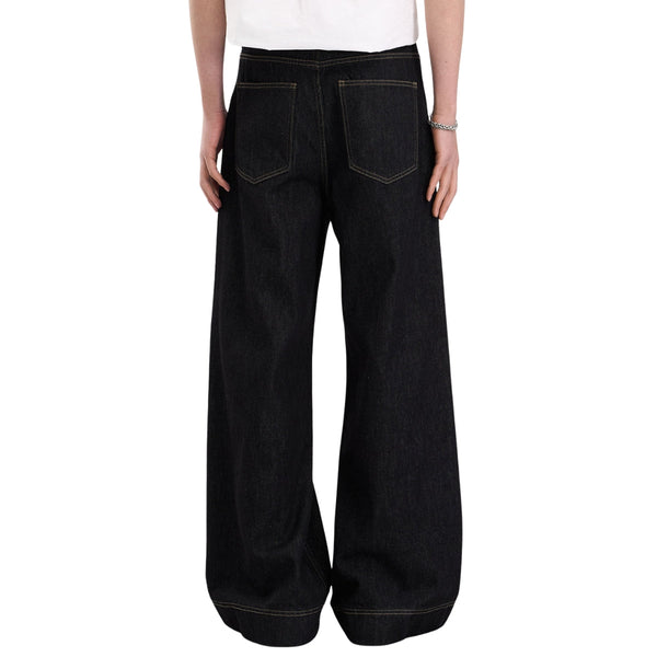 Raw Yellow-Stitch Wide-Leg Curved Baggy Denim Pants