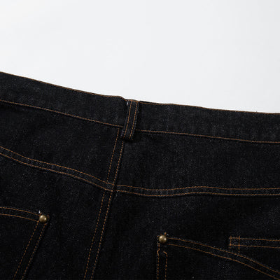 Wide Leg High Waisted Dark Denim Jeans Button Detail