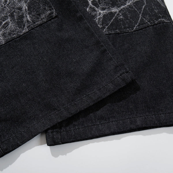 Marble Pattern Panels Black Wide Leg Painter Pants