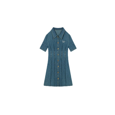Bow-Embroidered Corset Denim Mini Dress