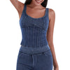 Knit Denim Corset Crop Fitted Tank