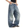 Vintage Blue Cat Whisker Studded Baggy Jeans