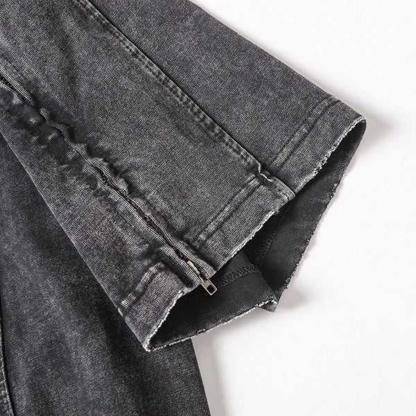Structural Panels Sleeve Zipper Vintage Washed Short Sleeve Tee