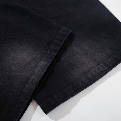 Black Wide Leg Jeans Snake Print Faded Detailing