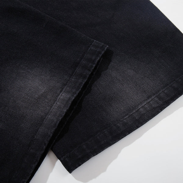 Black Wide Leg Jeans Snake Print Faded Detailing