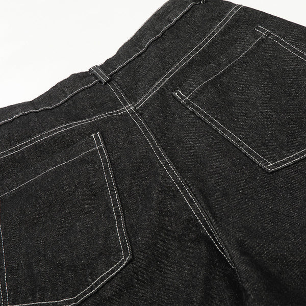 Flame Print Black Wide Leg Denim Shorts
