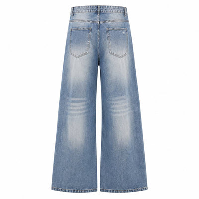 Vintage Washed Curved-Leg Denim Jeans