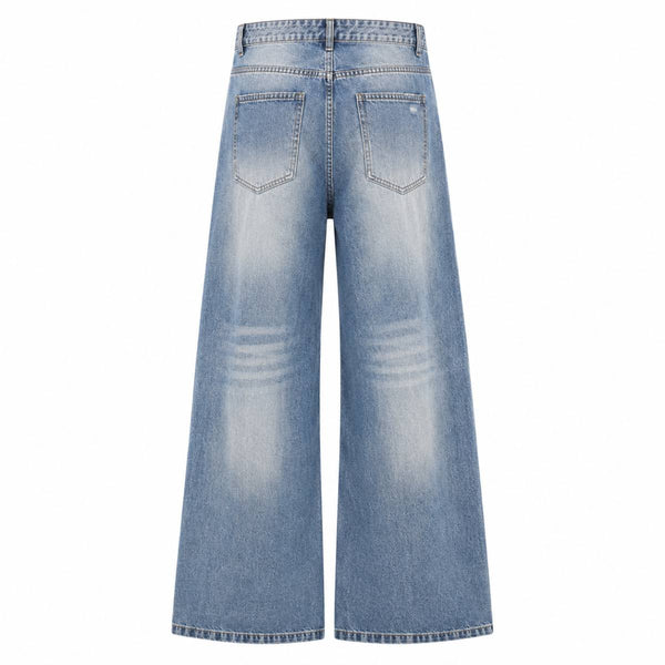 Vintage Washed Curved-Leg Denim Jeans