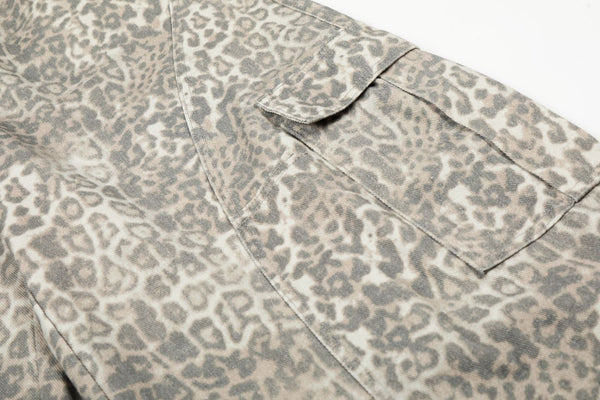 Leopard Print Cargo Wide-Leg Denim Pants