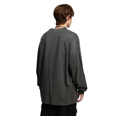 Retro Raw Edge Relaxed Fit Pure Cotton Long-Sleeve Tee 275gsm