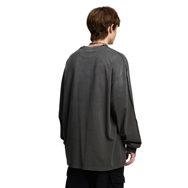 Retro Raw Edge Relaxed Fit Pure Cotton Long-Sleeve Tee 275gsm