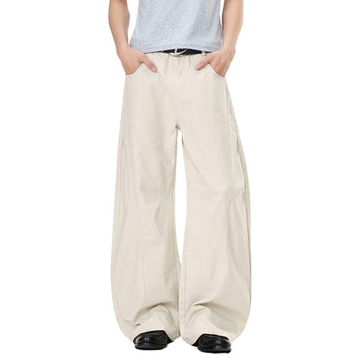 Vintage Washed Curved Panel Barrel-Leg Pants