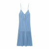 Spaghetti Straps Bow Denim Maxi Dress