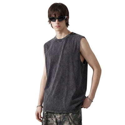 Acid Wash Raw Edge Sleeveless Tee