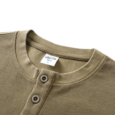 Casual Waffle Fabric Button Neck T-Shirt