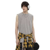 Distressed Raw Hem Patchwork Acid Wash Sleeveless Tank Tee