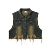 Raw Hem Distressed Denim Cropped Vest