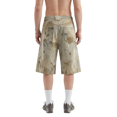 Vintage Mud-Washed Denim Texture Bermuda Shorts