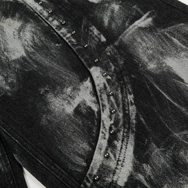 Studded Black Paint Splatter Wide Leg Jeans