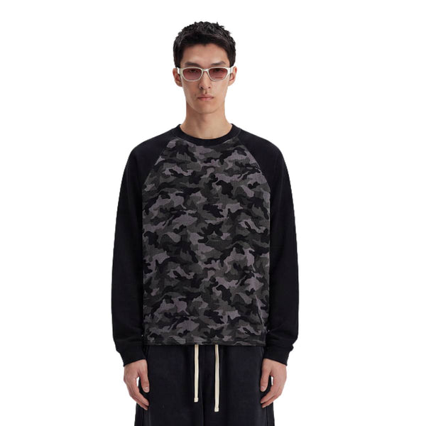 Raglan-Sleeve Camo Waffle Knit Long-Sleeve T-Shirt