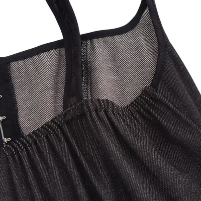 Black Button-Front Strappy Midi Dress
