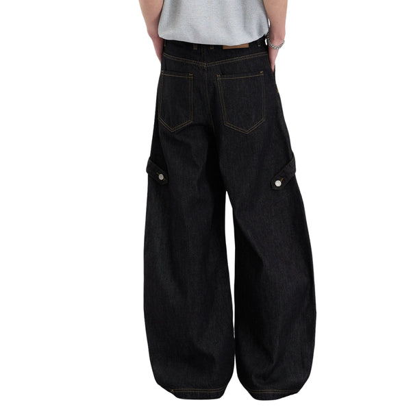 Washed Contrast-Stitch Baggy Relaxed Carpenter Denim Pants