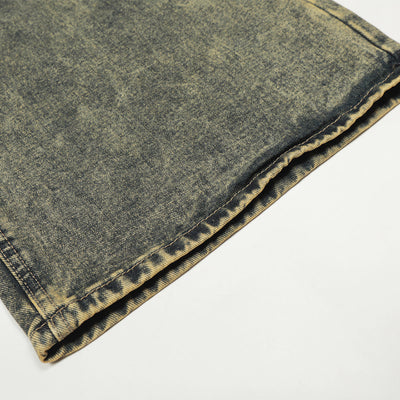 Distressed Wide Leg Denim Pants Asymmetrical Layered Waist