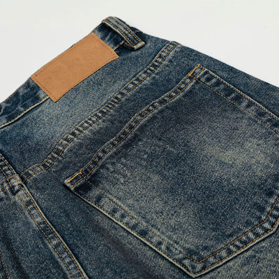 Vintage Dark Wash Faded Wide Denim