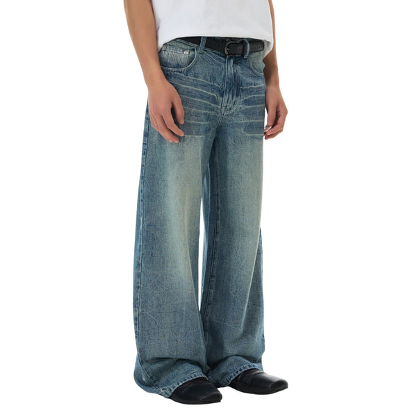 Medium Blue 3D-Whisker Baggy Jeans
