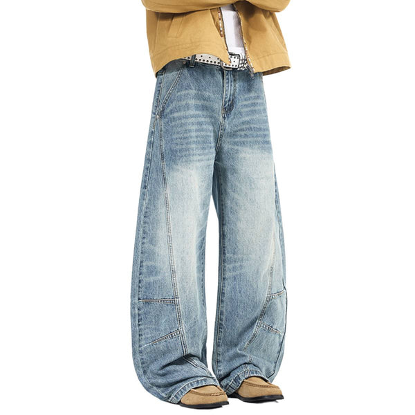Vintage Washed High Waist Distressed Relaxed Straight Leg Denim Jeans