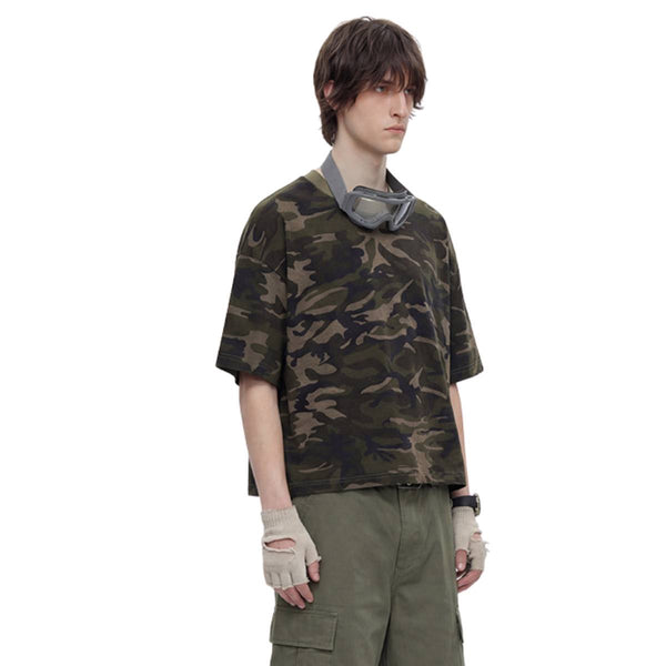 Vintage Camo Burnout Graphic Oversized Cotton Tee