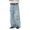 Wash Destroyed Pleated Baggy Jeans