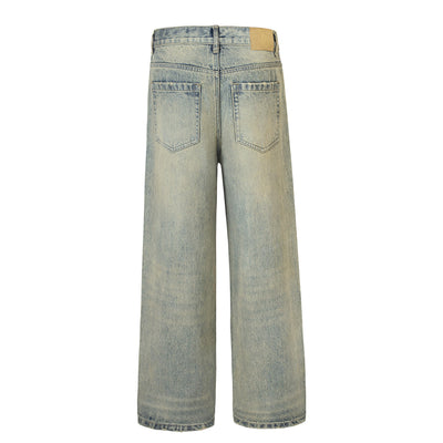 Vintage Wash Distressed Wide-Leg Jeans