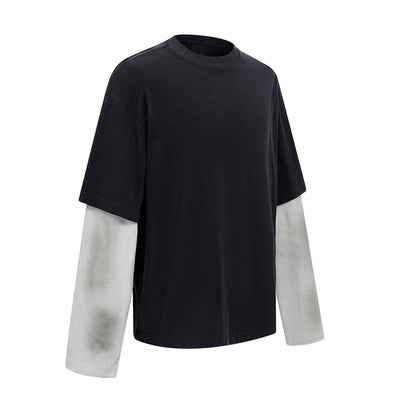 Washed Colorblock Contrast Sleeve Tee