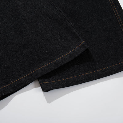 Wide Leg High Waisted Dark Denim Jeans Button Detail