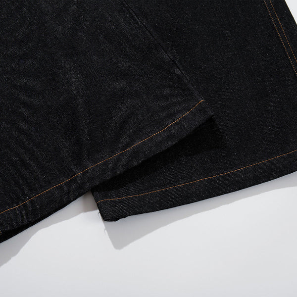 Wide Leg High Waisted Dark Denim Jeans Button Detail